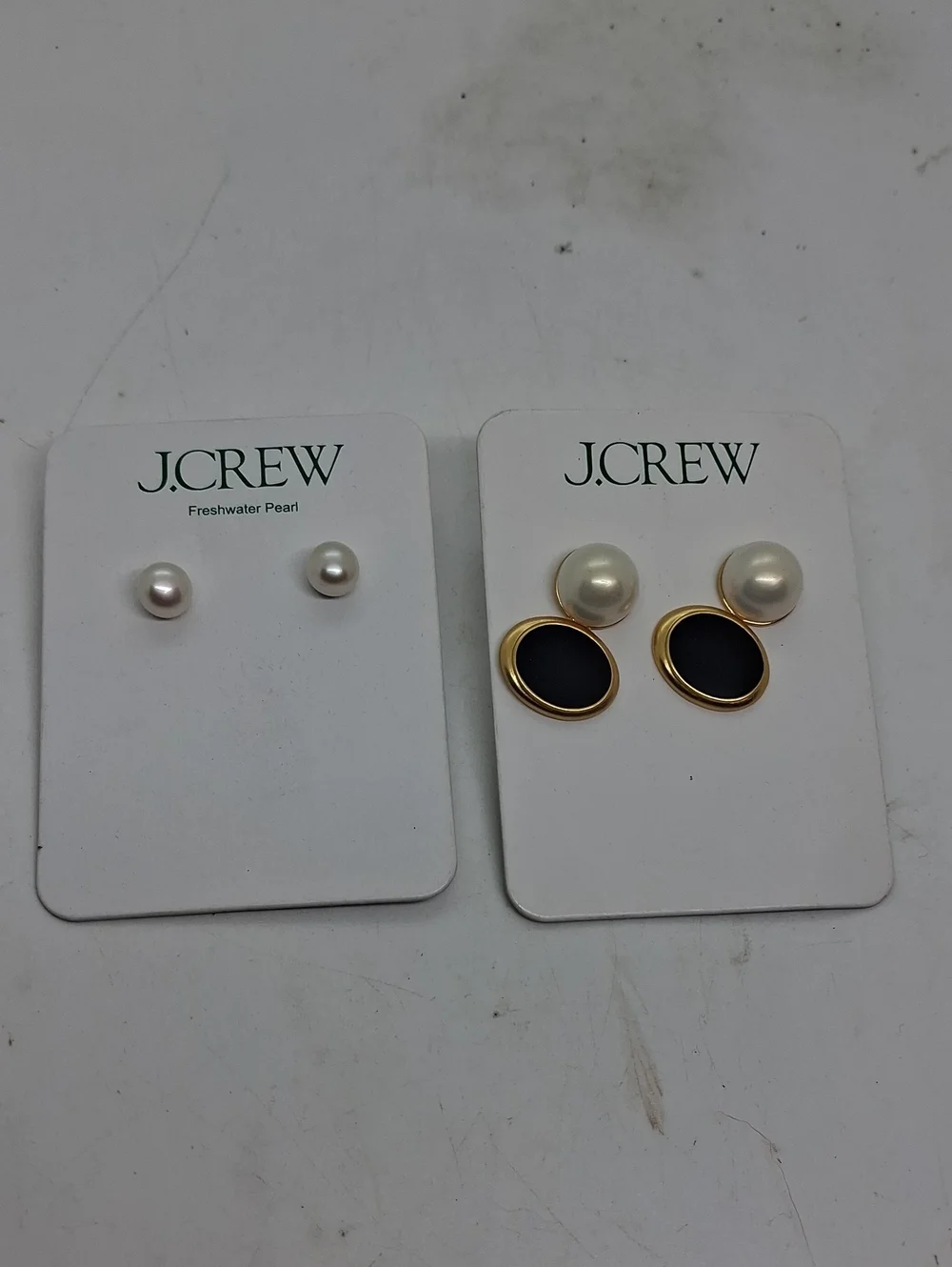 NWT J. Crew Pearl and Black Disc Double-Stud Earrings - Gold Accents